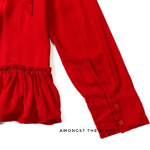 Cloth & Stone Ruffle Open Back Tie Red Blouse Top - Picture 7 of 7